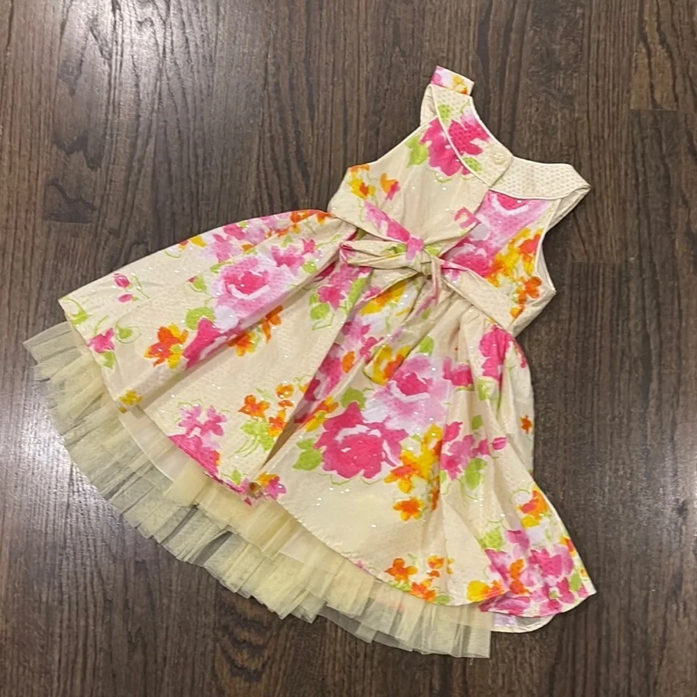 Floral Kids Dress with Pink and Orange Accents size 3T